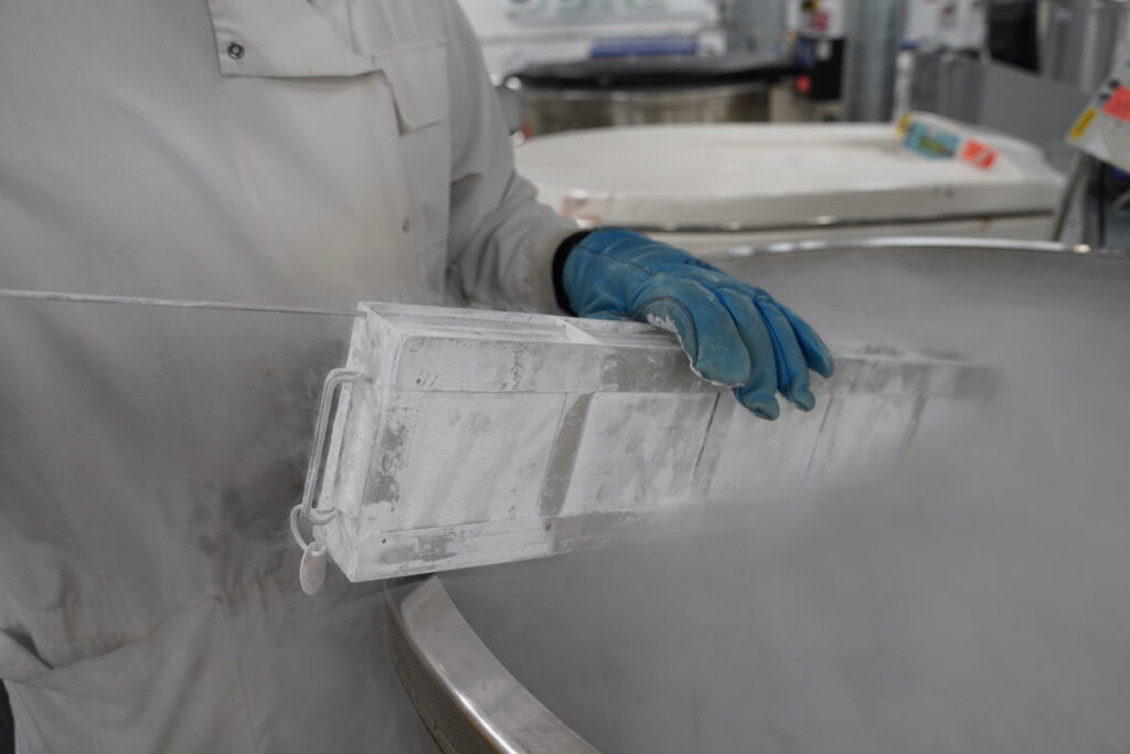 Samples being cryopreserved using liquid nitrogen at -196c